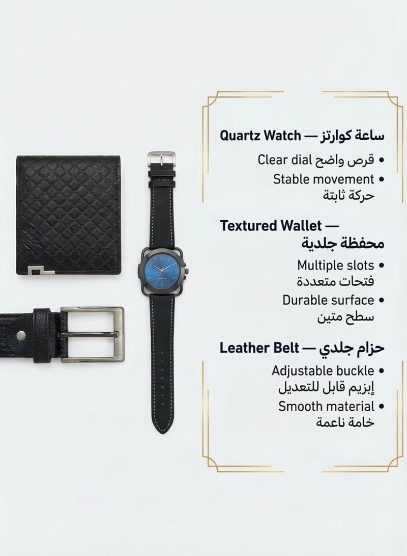 مجموعة هدايا فاخرة للرجال الإصدار الأسود النهائي مع ساعة ومحفظة واكسسوارات - Image 2